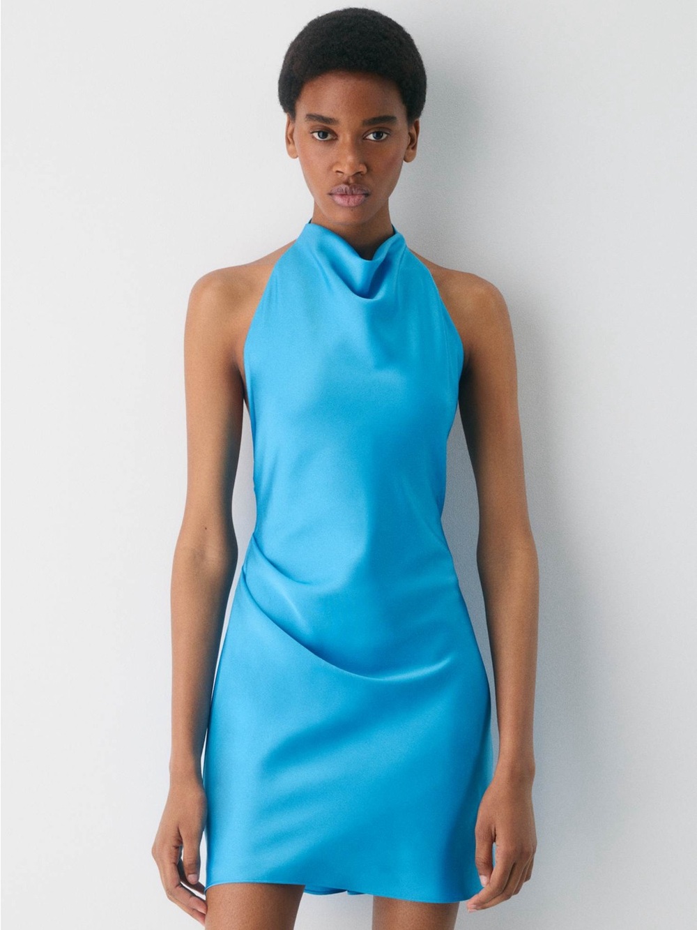 Aritzia Turquoise Halter Satin Mini Dress